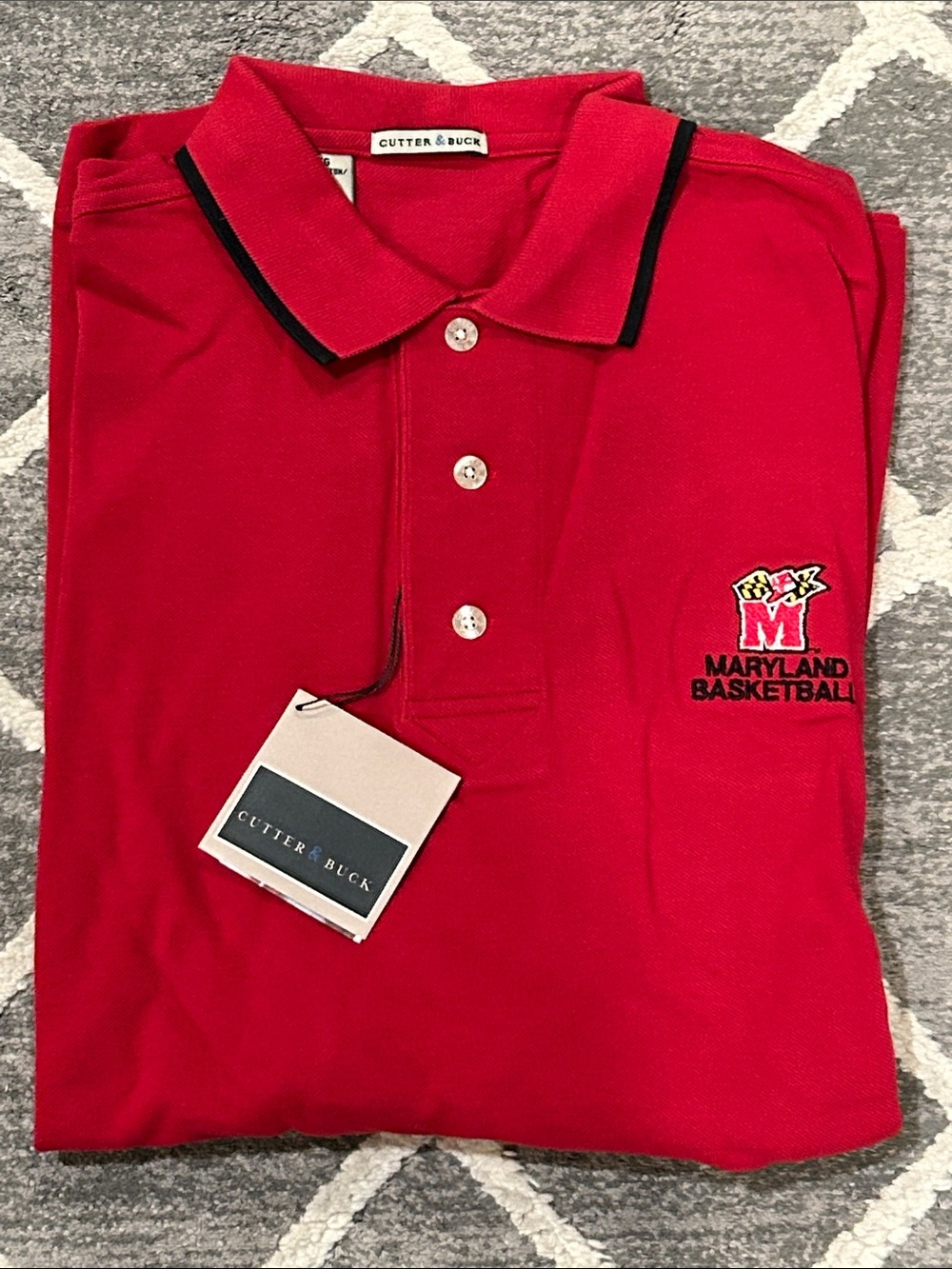 NWT Authentic Cutter & Buck Red Men's Maryland Basketball Polo with Black Trim